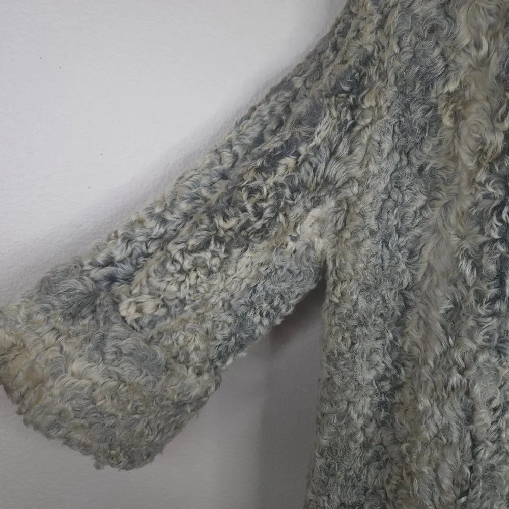 Vintage 50s Curly Lamb Mongolian Fur Coat Beige Gray Womens M Jordan Marsh - Picture 7 of 13